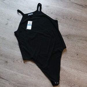 NWT Danielle Bernstein Black Bodysuit with Textured Fabric and High Neckline XL